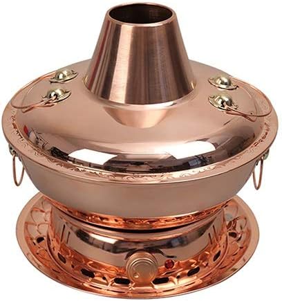 Chinese Copper Hot Pot, Pure Copper Thick Mongolian Cattle Hotpot, Electric Carbon Double Heating Base, Split Design, Easy to Clean, Suitable for Family Gathering for Family/Friends, Parties