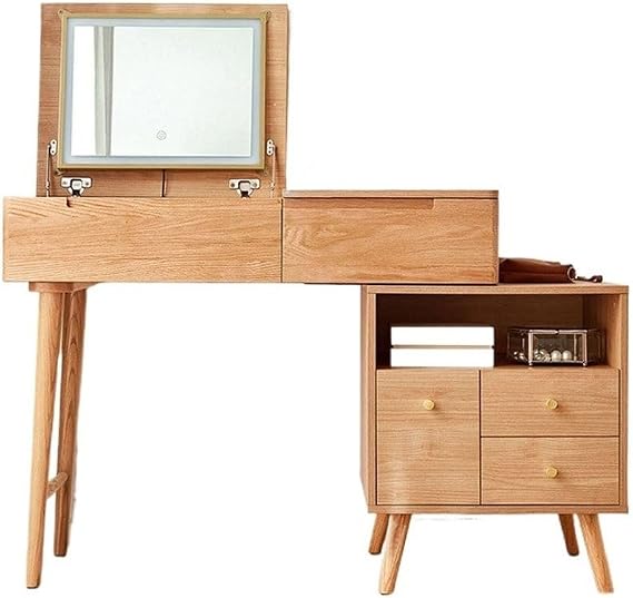 Vanity Desk Small Wood Vanity Desk with Flip Top Mirror, Makeup Vanity with Storage Cabinet, Dressing Make Up Vanity Table for Bedroom, Home Office Desk Dressing Table