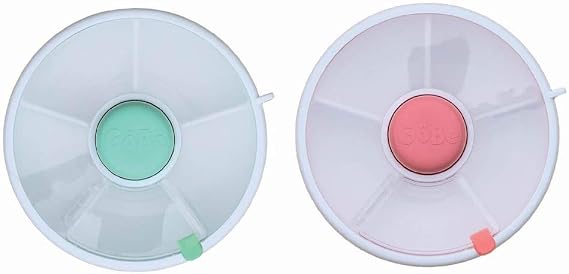 GoBe 2 Pack Kids Snack Spinner - Teal/Coral - Reusable Snack Container with 5 Compartment Dispenser and Lid - Leakproof, Spill-Proof - for Toddlers, Babies, Home, Travel
