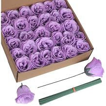 Glitter Roses Bouquet,30PCS Fake Purple Roses Glitter Flowers for Crafts Wedding Bouquet Home Decoration(Lilac)