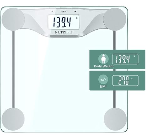 NUTRI FIT BMI Scale for Body Weight Digital Bathroom Scales 0.1lb Silver