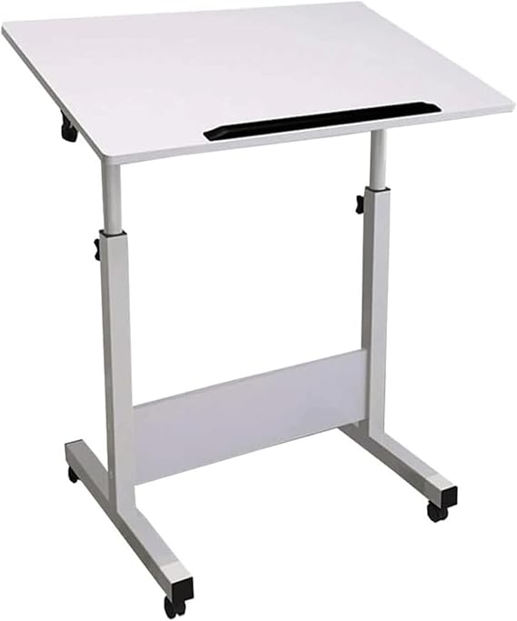 Height Adjustable Rolling Laptop Desk - Mobile Overbed Side Table with 4 Wheels, Sit Stand Tray for Home Office, Bedside or Couch Use