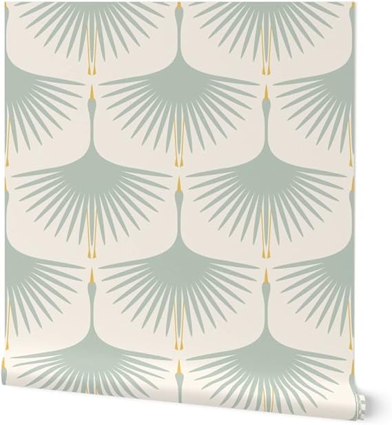 Spoonflower Art Deco Swans Pre-Pasted Removable Wallpaper | Roll 24" x 108" | Wingspans Flying Feathers Birds Herons | Water-activated, simple to install and removable