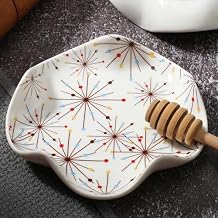 Honeydak Mid Century Spoon Rest for Kitchen Counter Cute Ceramic Cooking Spoon Holder for Stove Top Atomic Utensil Spatula Rest Tray Housewarming Kitchen Gift, 5.2 Inch