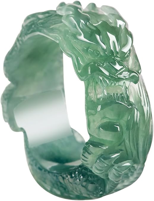 Chinese Cultural Element Design, Natural Jadeite, Ice Seed, Blue-Green Coiled Dragon Ring, Men's Dragon King Ring (Suitable For Finger Circumference: 20mm-24mm)