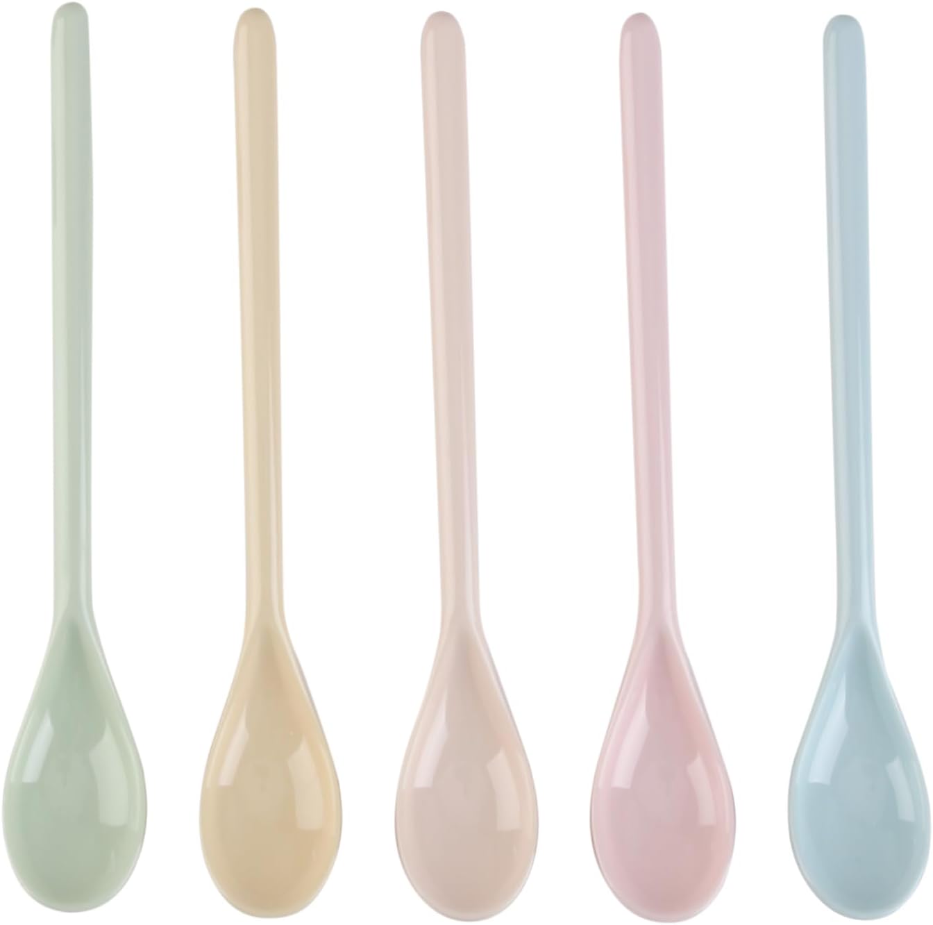 Plastic Spoons Reusable, 5 Pcs Long Handled Teaspoons for Mixing Latte Coffee Espresso Ice Cream Spoons Colorful for Sundae Dessert Jam Honey Spoons Cutlery Imitation Porcelain Tableware