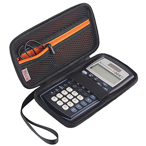 BOVKE Hard Carry Case for Texas Instruments TI-30XIIS Scientific Calculator, TI-30XIIS 2-Line Scientific Financial Calculator Holder Bag with Mesh Pocket for Charging Cables and Accessories, Black