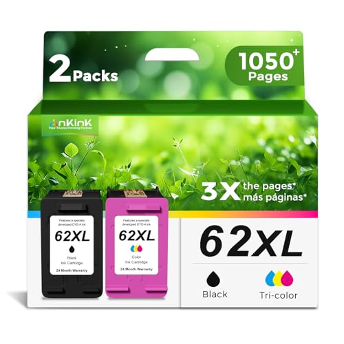 62XL Ink Cartridges Replacement for HP Ink 62 62XL HP62 Black Color Cartridge Combo Pack Work for 5540 5542 5545 5640 5642 5660 5664 5665 7640 7645 8000 200 250 5740 5742 5743 5745 8040 Printers