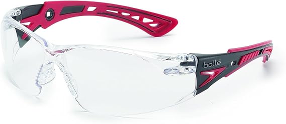 Bolle Safety Bolle Safety 41080, Rush+ Safety Glasses Platinum, Black & Red Frame, Clear Lenses
