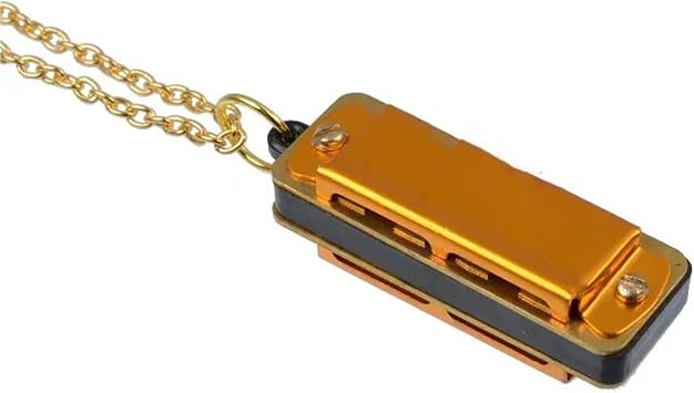 Harmonica 10Pcs Mini 4 Holes 8 TonesMouth Organ Metal Chain Necklace Style(Gold 10pcs)