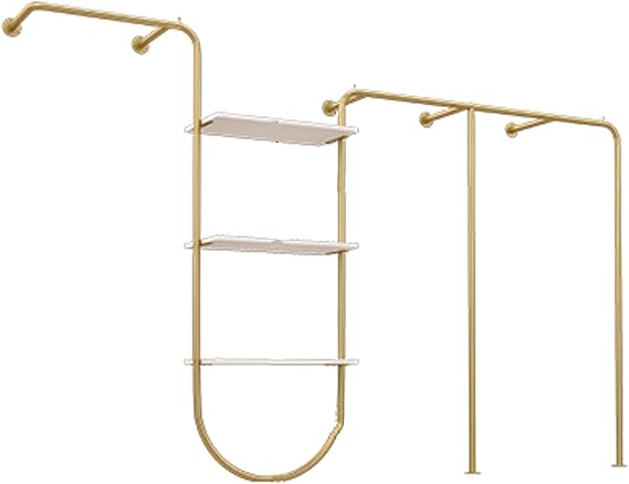 beaka Modern Simple Wall Mounted Gold Clothing Rack Heavy Duty Garment Rack Hanging Rods ClothingShelf Retail Display Storage Clothes Hanging Shelves (Size : 300 * 28 * 145CM)