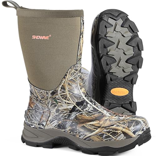 Showave Mens Rubber Boots Durable Waterproof Insulated Rain Boot Neoprene Heavy-duty Mud Outdoor Garden Working Hunting Boots