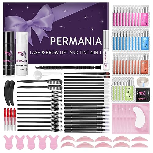 PERMANIA Lash Lift Kit with Black Color, Eyelash & Brow Lamination 4 IN 1 Black Color Make Lash Perm Voluminous and Curl for Salon & HomeBlack