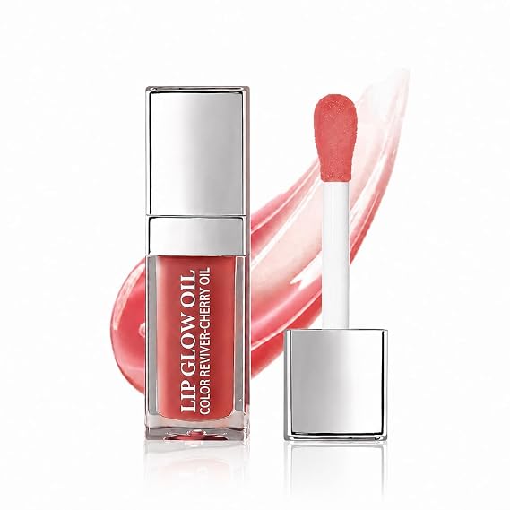 GECOMO Hydrating Lip Glow Oil, Lip Oil Gloss Transparent Toot Tinted Nourishing Long Lasting Repairing Lightening Lip Lines (ROSEWOOD) 0.2 OZ