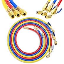 2026 New 29985 Plus II 1/4"HVAC Hose, 60" (5FT),with Compact Ball Valve, Refrigerant Hose with Standard 1/4" Flare Fittings, For Common Refrigerants, Red/Yellow/Blue, (Pack of 3)