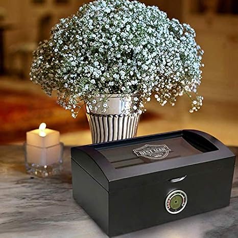 Personalized Best Man 120 Ct. Portofino Tinted Glass Humidor w External Digital Needle & Numeric Disp With Digital Hygrometer | Case Elegance