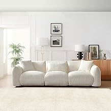 WILLIAMSPACE 102.36" Sectional Sofa Couch for Living Room, Modern Back Upholstered Cloud Boucle Couch with 3 Throw Pillows, 4 Seat Teddy Deep Seat Boucle Sofa for Apartment, Office (Beige)