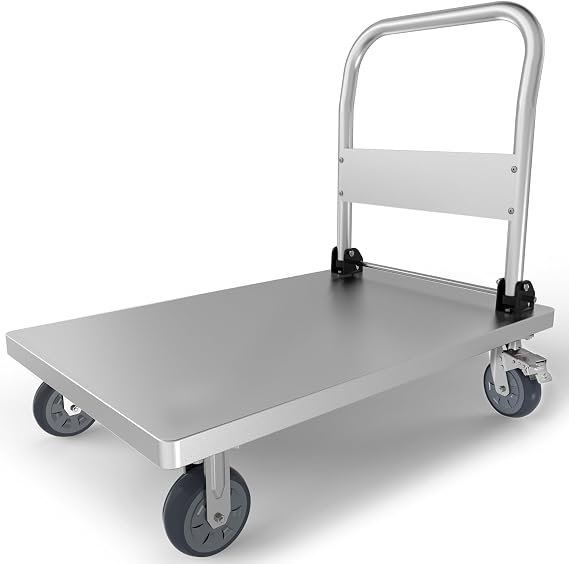 44" x 28" Foldable Steel Platform Truck, 2500 lb Capacity, 6 in TPR Wheels