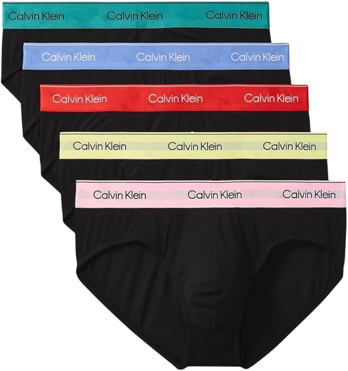 Calvin Klein Men's Pride Cotton Stretch 5-Pack Hip Brief - NB4229 (Assorted Black, XL)