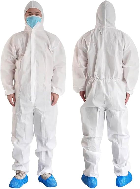 keebomed Hazmat Suits Hooded Coveralls Disposable Chemical-Resistant, Elastic, Unisex-Adult Industrial (25, White, 2XL)