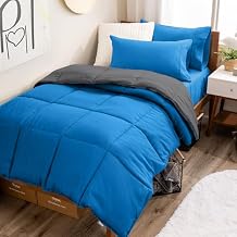 Bare Home Reversible Bed-in-A-Bag Comforter & Sheet Set - Twin - Down Alternative - Soft - Bedding Set (Twin, Medium Blue/Grey, Medium Blue)
