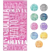 Custom Beach Towel with Names, Personalized Beach Towels for Adult and Kids, Sandproof Microfiber Quick Dry Pool Swimming Towel for Boys and Girls, Names - Pink, Large - 30"x60"