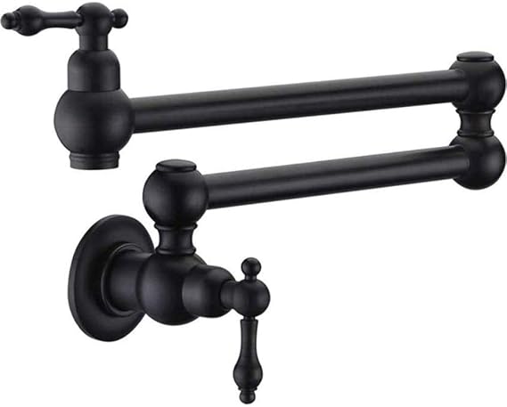 Black Kitchen Sink Tap Solid Brass Folding Pot Filler Faucet Single Hole Two Handles Wall Mounted Swivel Pot Filler Tap