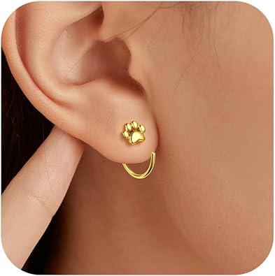 Paw Print Earring Half Hoop Earrings for Women 925 Sterling Silver Open Huggie Hoop Earrings Cute Puppy Dog Cat Pet Huggie Earring C Hoop Comfy Earrings Hypoallergenic Jewelry Gift for Graduation Wedding