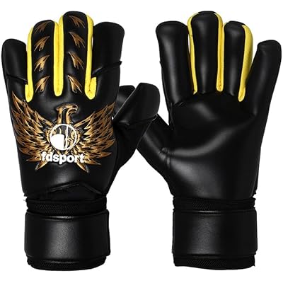 ALTALIVA Pro-Tek Fingersaves Breathable Soccer Goalie Goalkeeper Training Gloves Embossed Anti-Slip Latex Adjustable Wristband for Youth Adults Boy gold,#8