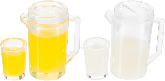 Gatuida Miniature Dollhouse Milk and Orange Juice Set, 4pcs Mini Kitchen Accessory with Milk Cups and Orange Juice Pitchers, Tiny Pretend Play Beverage Decor for Doll Houses