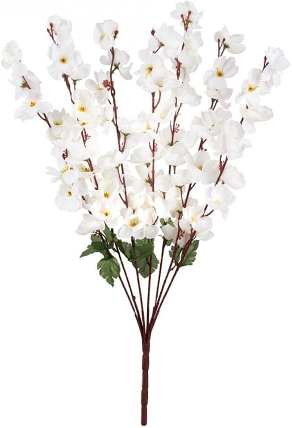 Artificial Flower Board Japanese Cherry Blossom 7 Branched 57cm White