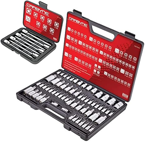 CARBYNE 62 Piece Master Torx Bit Socket Set & Torx External Socket Set AND 7 Piece Extra Long Bit Torx Socket Set. 69 Pieces Standard and Extra Long Torx Bit Sockets.
