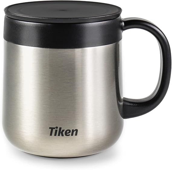 Tiken 11 Oz Insulated Coffee Mug With Lid, Stainless Steel Thermal Coffee Mugs, 340ML Travel Tumbler With Handle - Silver