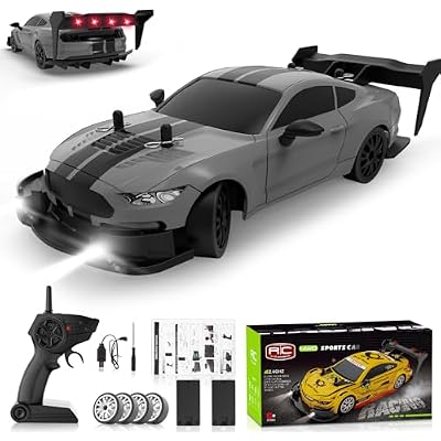 RC Drift Car 1:20 Scale Remote Control Cars 2.4GHz 4WD High Speed RTR Racing Vehicle with LED Lights 2 Rechargeable Batteries and Drifting Tires Racing Sport Toy Car for Adults Kids Boys Girls