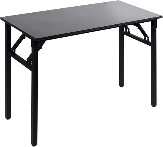 Folding Computer Office Desk 120 x 60 x 74cm, No Assembly, PC Desk Workstation for Home Office Use, Black Frame & Legs