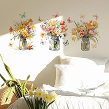Colorful Flower Vase Butterfly Wall Stickers, sacinora Floral Art DIY Wall Decals Removable Vinyl Peel and Stick for Living Room Bedroom Nursery Study Room Decorations