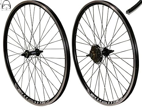 Redondo 26 Inch Wheel Set Rear Wheel Front Wheel 26 Inch V-Profile Hollow Chamber Rim Black + 6-Speed Ring