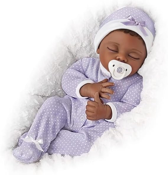 Amara African American Black Sleeping Baby Doll with Custom Sleeper and Pacifier by Ashton-Drake
