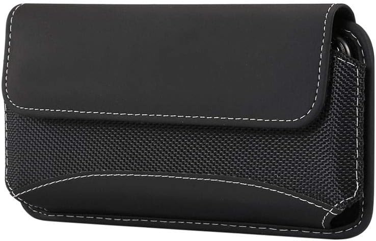 Horizontal Belt Pouch New Leather and Nylon for Asus Zenfone 10 2023向け - Black