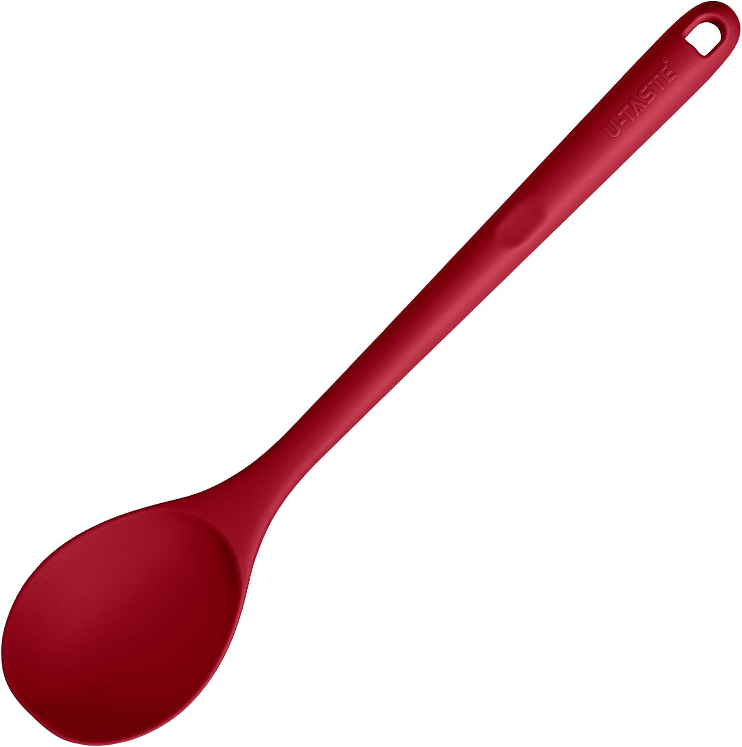 600ºF Heat Resistant Silicone Spoon: U-Taste 13.3in Solid Kitchen Cooking Spoon, Nonstick Food Grade Large & Long Soup Rubber Utensil for Mixing, Serving, Stirring, Basting, for Pot Cookware Red