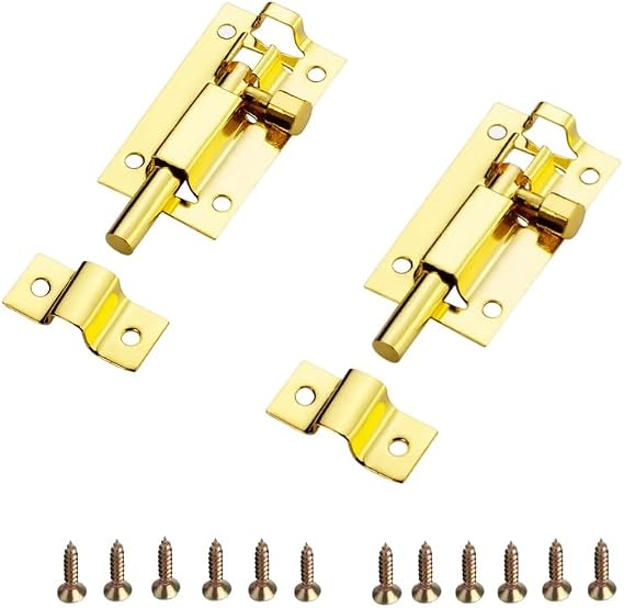 2Pcs Brass Sliding Door Bolt Lock, Security Latch for Indoor Use (3 Inch)