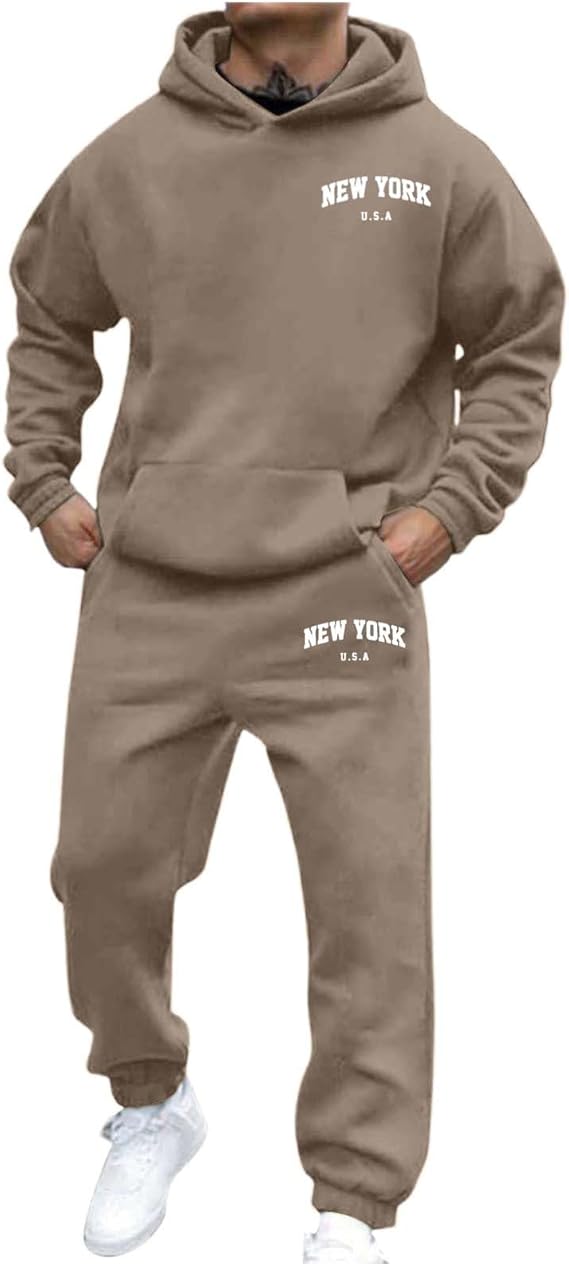 Tracksuit Mens Full Set Long Sleeve Hooded Sweatshirt and Sweatpants Set Hoodie Joggers Sets 2 Piece Fashion Sweatsuits for Men Sport Set Sweatpants and Sweatshirt Christmas