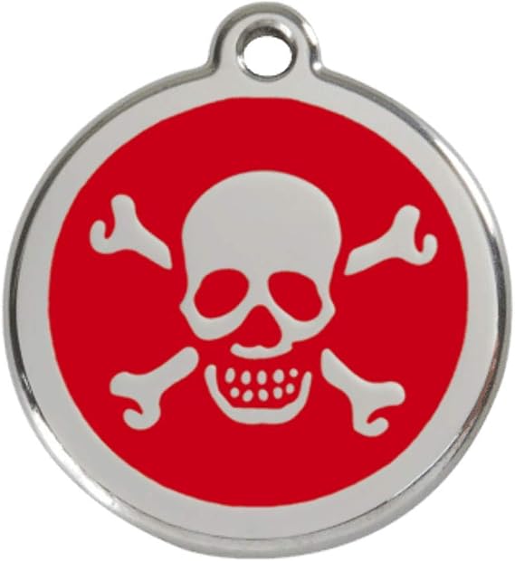 K9 Palace Red Dingo Skull & Cross Bone Enamel Dog Tag Red - Medium