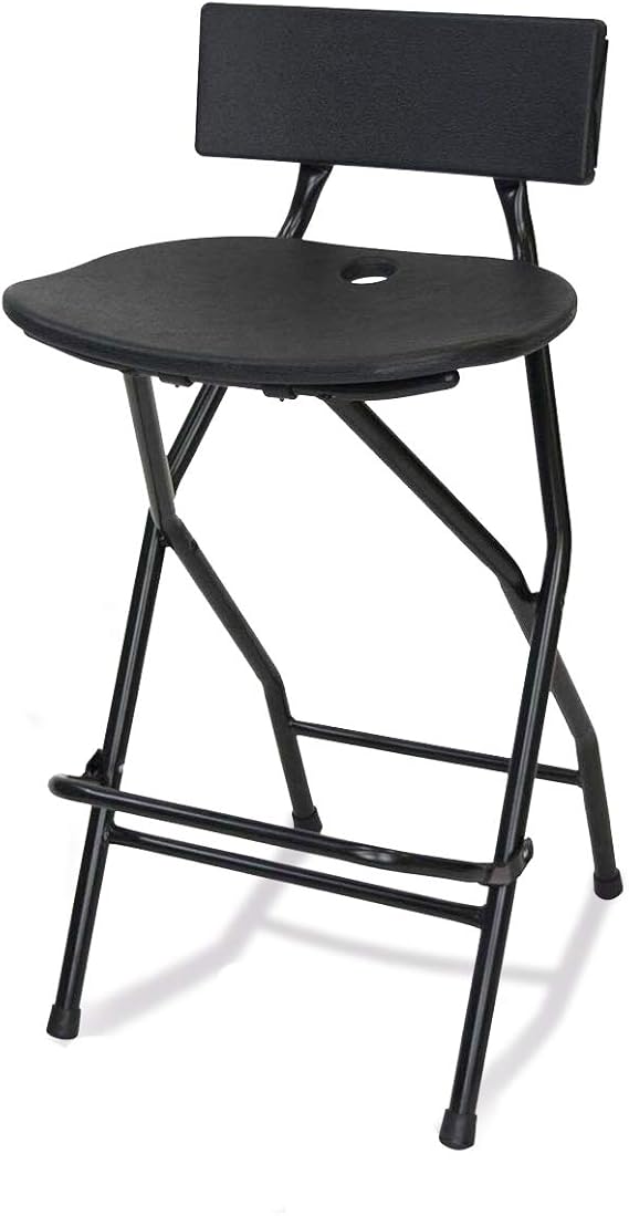 TitanPRO Folding Bar Stool with Backrest, Black | Metal Frame, Integrated Footrest, Non-marring Foot Glides, 350 lb Capacity, Ideal for Indoor/Outdoor, Kitchen, Cafe