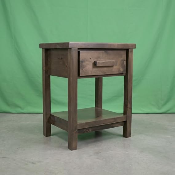 Farmhouse Wood Nightstand, 1 Drawer - Bedside Table Rustic, Dovetail, Dark Brown, Solid Wood, Amish Handcrafted in USA