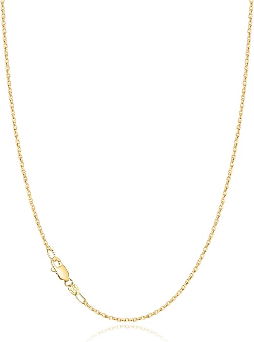 Jewlpire 18k Gold Plated 925 Sterling Silver Chain Necklace for Women, 1.2mm Cable Chain Necklace Thin & Dainty & Sturdy Women's Chain Necklaces 14/16/17/18/20/22/24 Inch