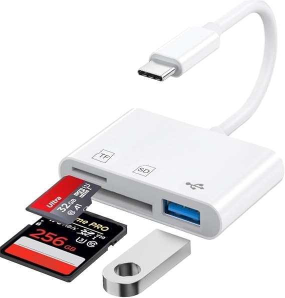 USB C SD Card Reader for iPhone 17/16/15 Series, USB C to Micro SD Memory Card Adapter for iPad/Mac Pro/Air, USBC/Type C Camera Card Reader with USB A Port for Phone, Laptop and More USBC Devices