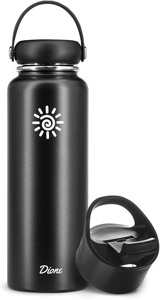 Water Bottle 40 oz. Flask Double Wall Stainless Steel & Vacuum Insulated (Black) Sport Hydro Container (Standard Mouth/Leak Proof/BPA Free Cap), (MB000315)