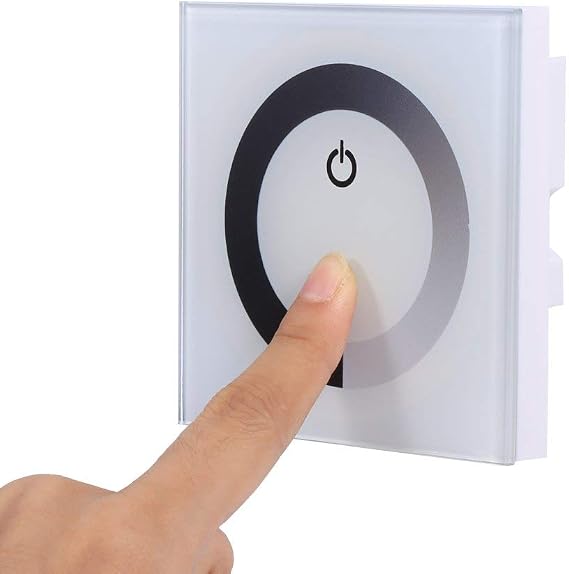 DC 12V-24V Wall-Mounted Touch Panel Controller Brightness Adjustable Dimmer for Single Color LED Light Strip, Touch Panel LED Dimmer Switch Brightness Controller (White)
