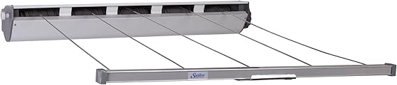 Household Essentials Steel and Aluminum 5Line Retractable WallMounted Dryer Slim SpaceSaving Laundry Rack, White Finish